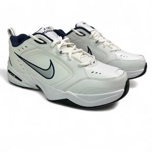 Nike Mens Air Monarch Leather Lace Up Athletic Shoes Sneakers White Navy Sz 12W